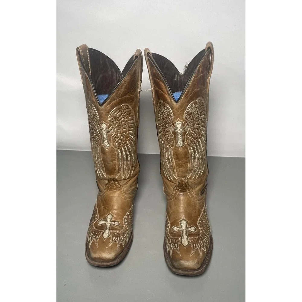 Texas Country Leather Inlay Square Toe Boots Women's 6 Mex 23
